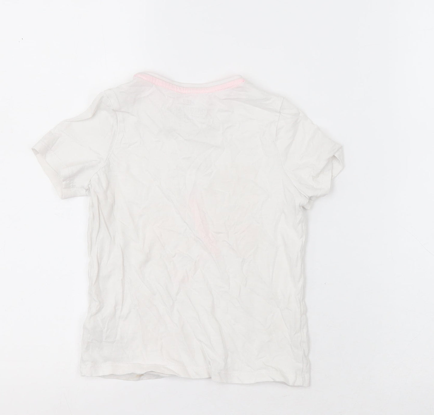 Marks and Spencer Girls White  Cotton Basic T-Shirt Size 5-6 Years Crew Neck Pullover - butterfly