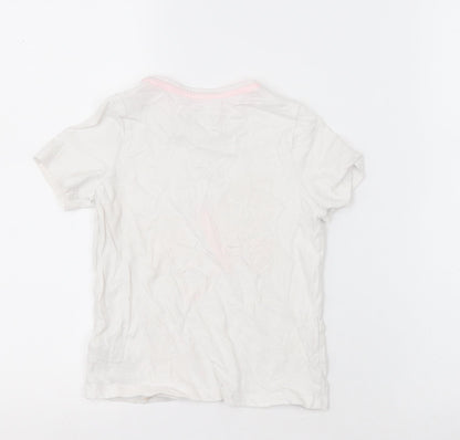 Marks and Spencer Girls White  Cotton Basic T-Shirt Size 5-6 Years Crew Neck Pullover - butterfly
