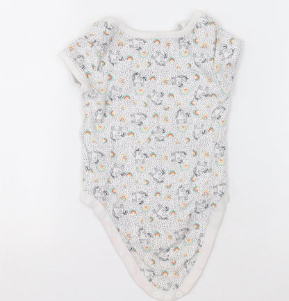 Primark Baby White Geometric Cotton Babygrow One-Piece Size 12-18 Months  Button - unicorn and rainbows