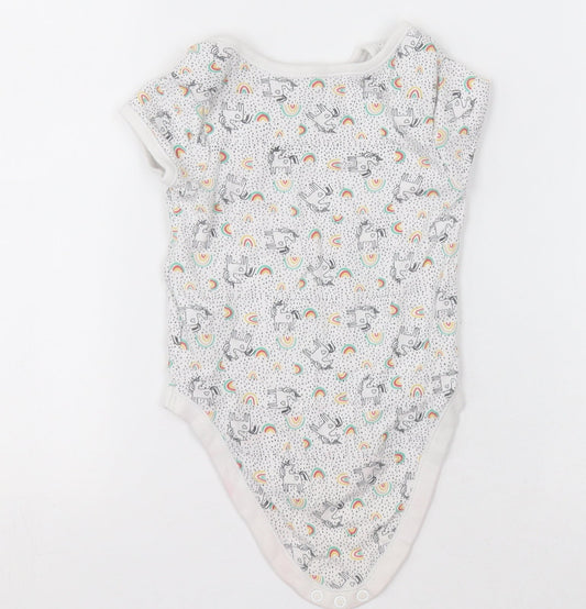 Primark Baby White Geometric Cotton Babygrow One-Piece Size 12-18 Months  Button - unicorn and rainbows