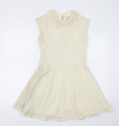 River Island Womens Beige  Polyester A-Line  Size 12  Collared Button