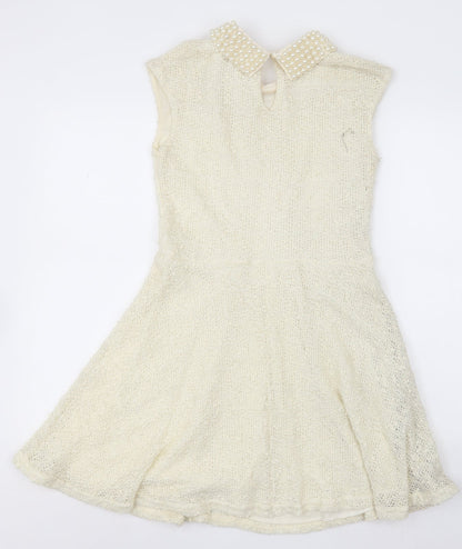 River Island Womens Beige  Polyester A-Line  Size 12  Collared Button