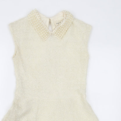 River Island Womens Beige  Polyester A-Line  Size 12  Collared Button