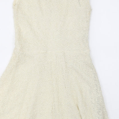 River Island Womens Beige  Polyester A-Line  Size 12  Collared Button