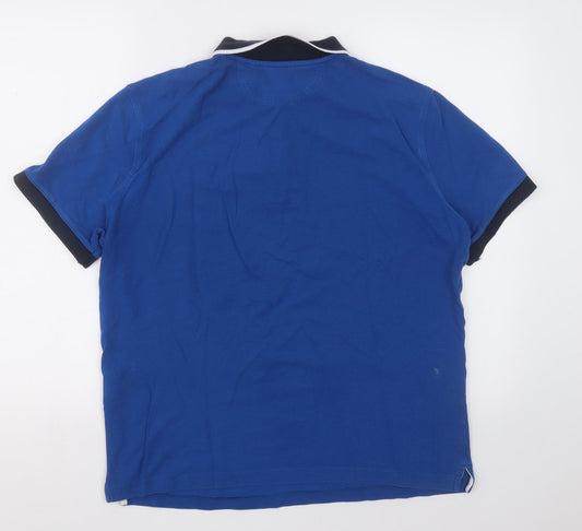 Hackett Mens Blue  Cotton Basic Polo Size M Collared Button
