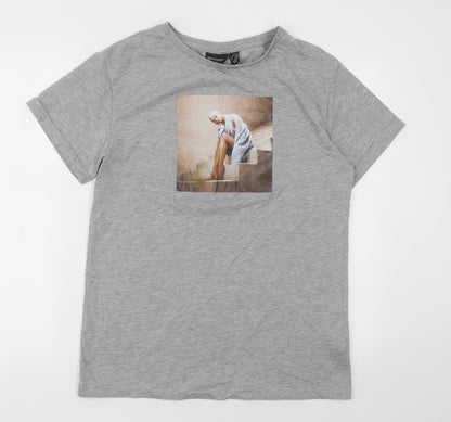 Primark Womens Grey  Polyester Basic T-Shirt Size 8 Crew Neck - Ariana Grande