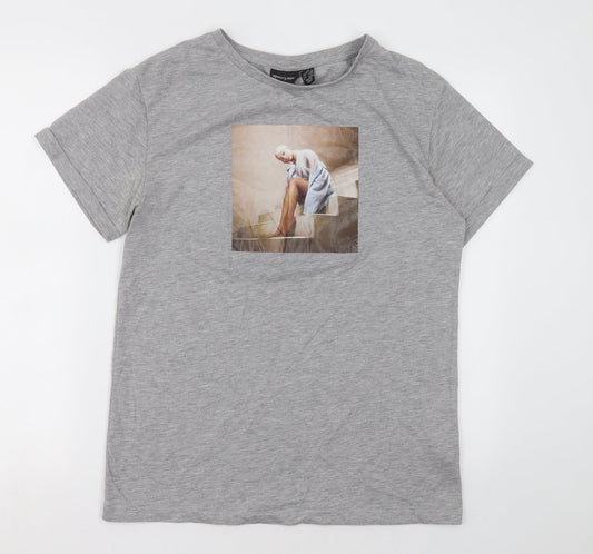 Primark Womens Grey  Polyester Basic T-Shirt Size 8 Crew Neck - Ariana Grande