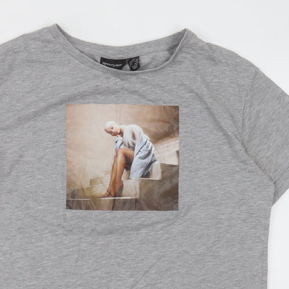 Primark Womens Grey  Polyester Basic T-Shirt Size 8 Crew Neck - Ariana Grande