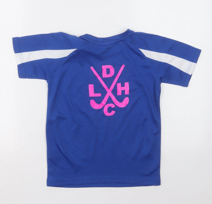 Awdis Boys Blue Striped Polyester Basic T-Shirt Size 5-6 Years Crew Neck Pullover - dromore hockey club