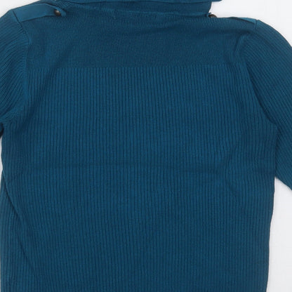 Brand and care label for Marks & Spencer women’s blue viscose pullover sweatshirt, size UK 12, pullover