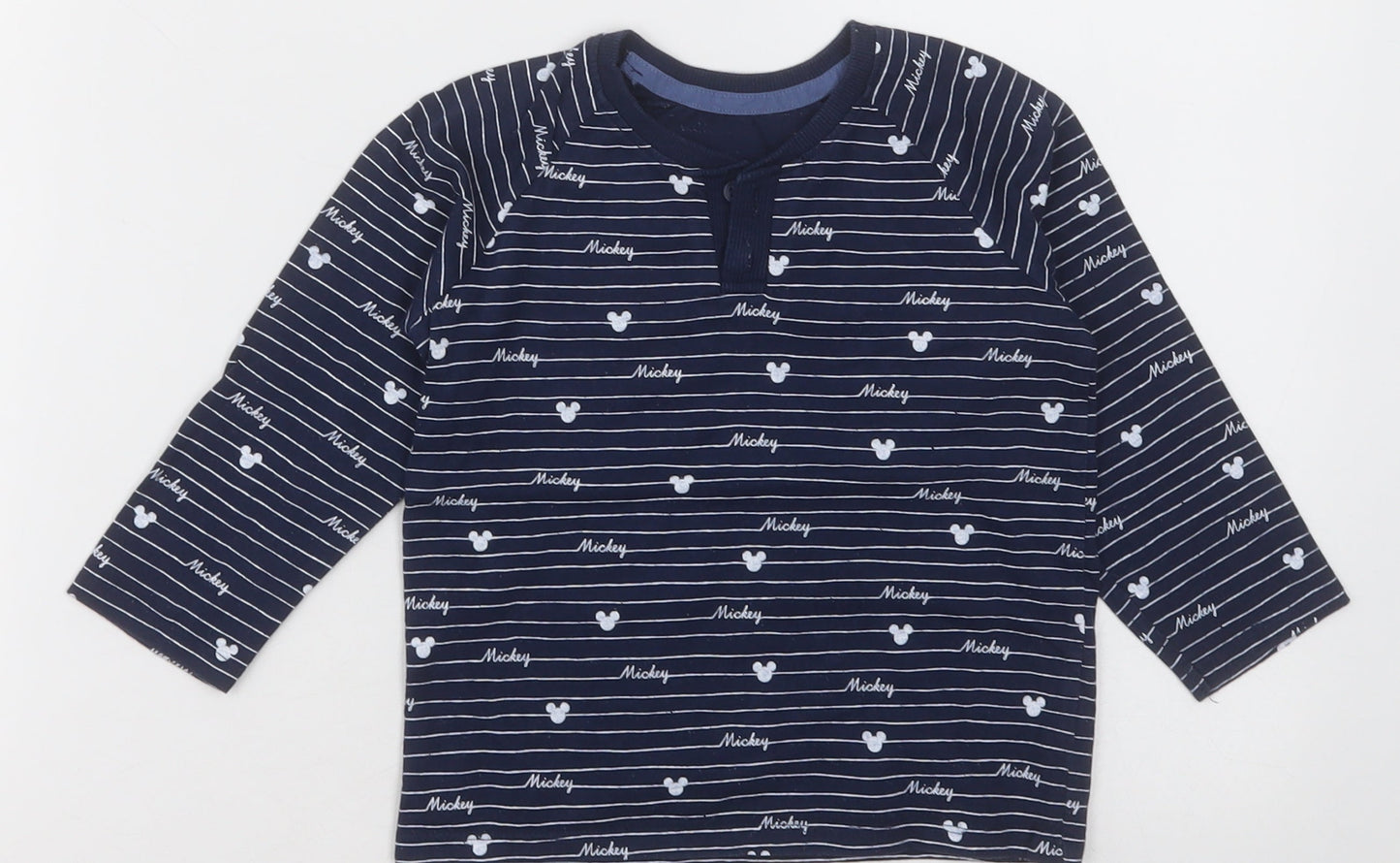 George Baby Blue Striped Cotton Basic Casual Size 18-24 Months Crew Neck Button - mickey mouse