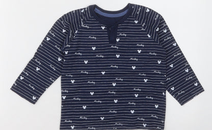George Baby Blue Striped Cotton Basic Casual Size 18-24 Months Crew Neck Button - mickey mouse