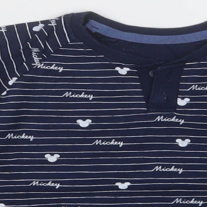 George Baby Blue Striped Cotton Basic Casual Size 18-24 Months Crew Neck Button - mickey mouse