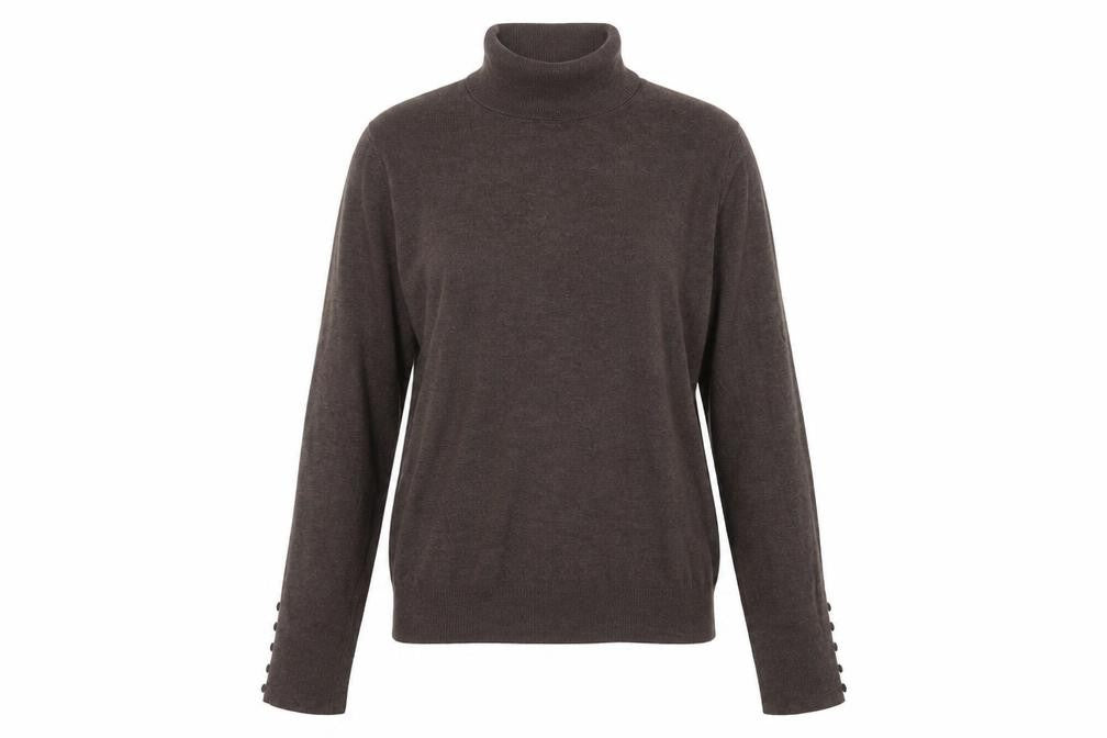 Front view of Dunnes women’s brown viscose pullover sweatshirt, size UK 12, pullover