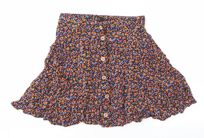 New Look Womens Multicoloured Floral Viscose A-Line Skirt Size 6   Button