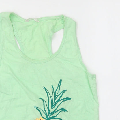 Dunnes Stores Womens Green  100% Cotton Cami Pyjama Top Size 12   - Pineapple print