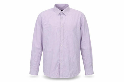 Front view of Taylor & Cutter men’s purple striped polyester dress shirt, size 16, collared button