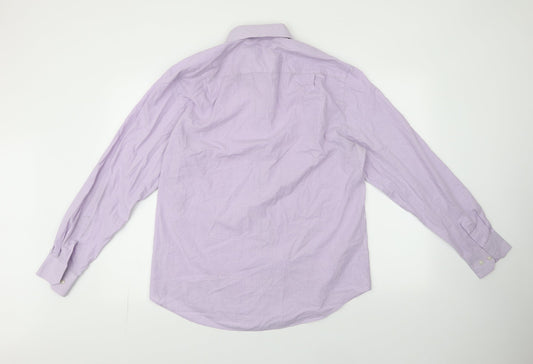 Taylor & Cutter Mens Purple Striped Polyester  Dress Shirt Size 16 Collared Button