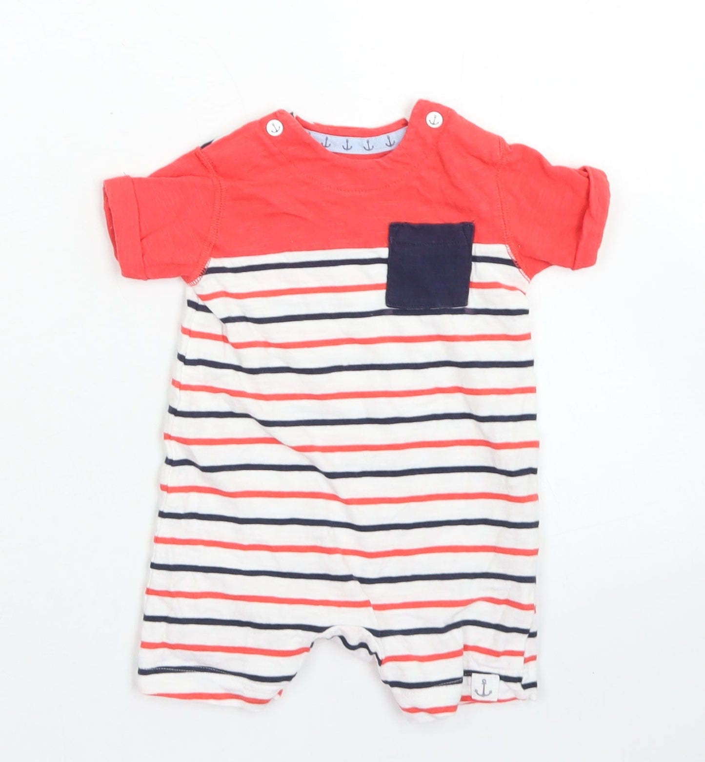 Mothercare Boys Red Striped Cotton Romper One-Piece Size 0-3 Months  Snap - Chest Pocket