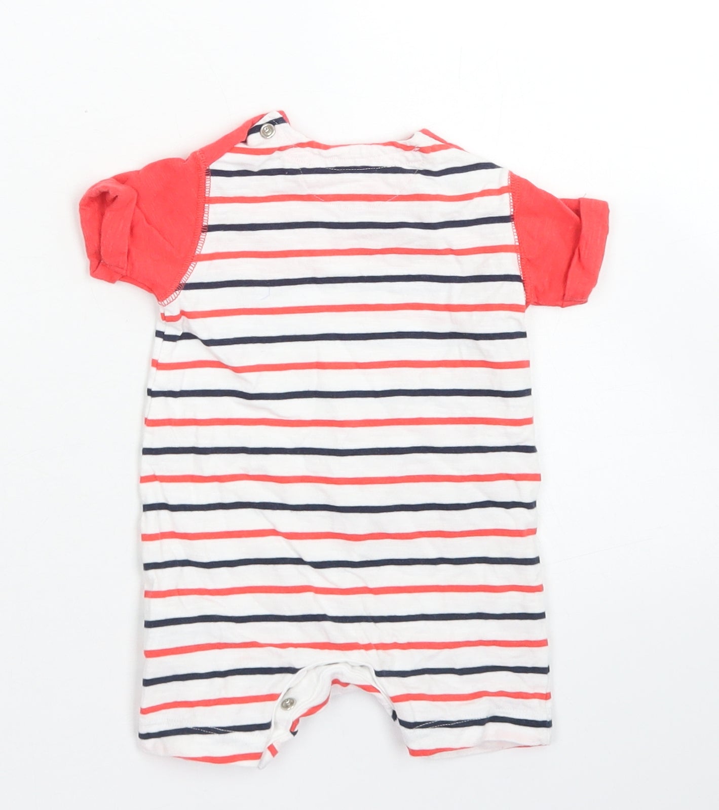 Mothercare Boys Red Striped Cotton Romper One-Piece Size 0-3 Months  Snap - Chest Pocket