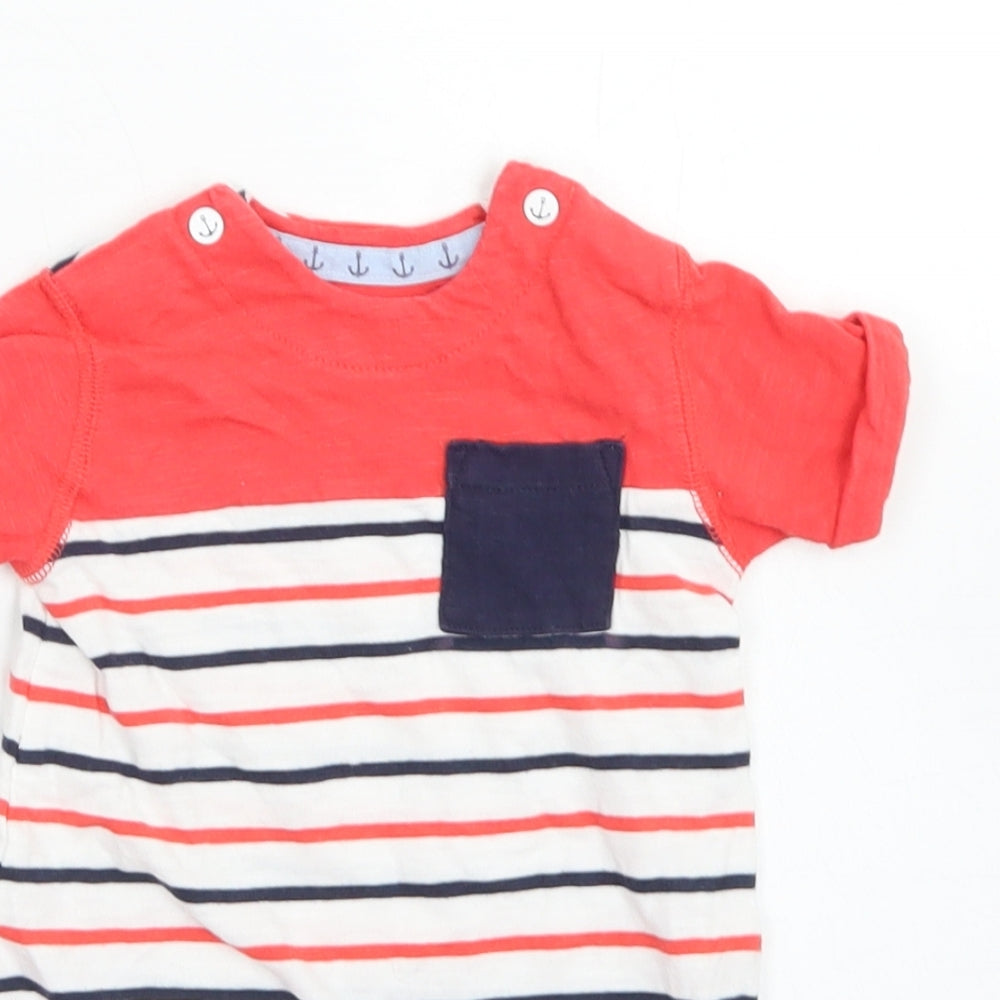 Mothercare Boys Red Striped Cotton Romper One-Piece Size 0-3 Months  Snap - Chest Pocket