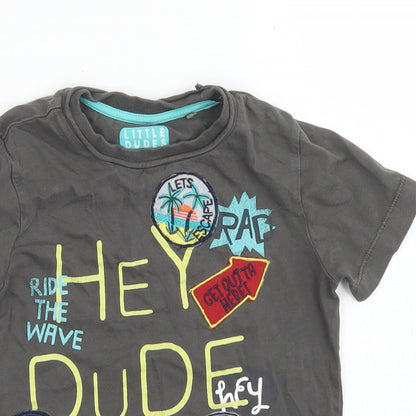 TU Boys Brown  Cotton Basic T-Shirt Size 18-24 Months Crew Neck