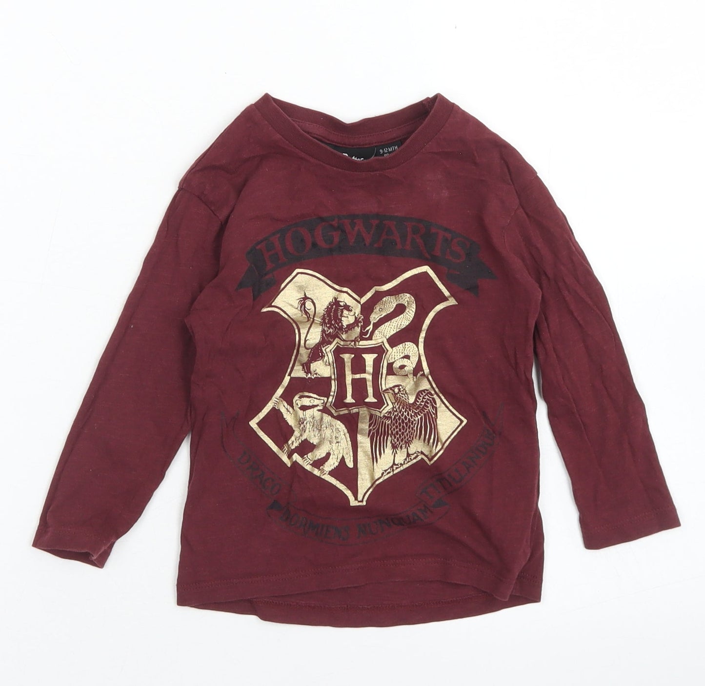 Primark Girls Purple  Cotton Basic T-Shirt Size 9-12 Months Crew Neck  - Hogwarts