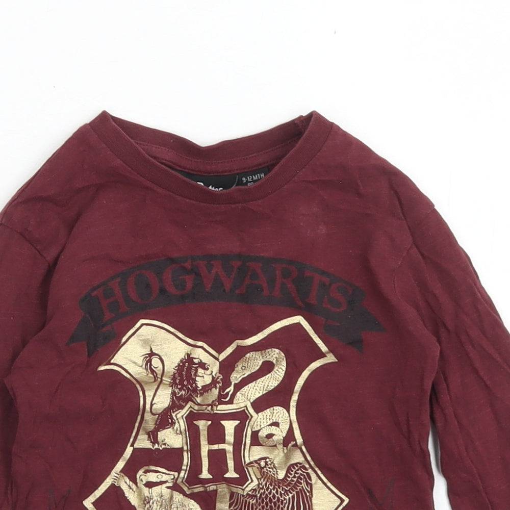 Primark Girls Purple  Cotton Basic T-Shirt Size 9-12 Months Crew Neck  - Hogwarts