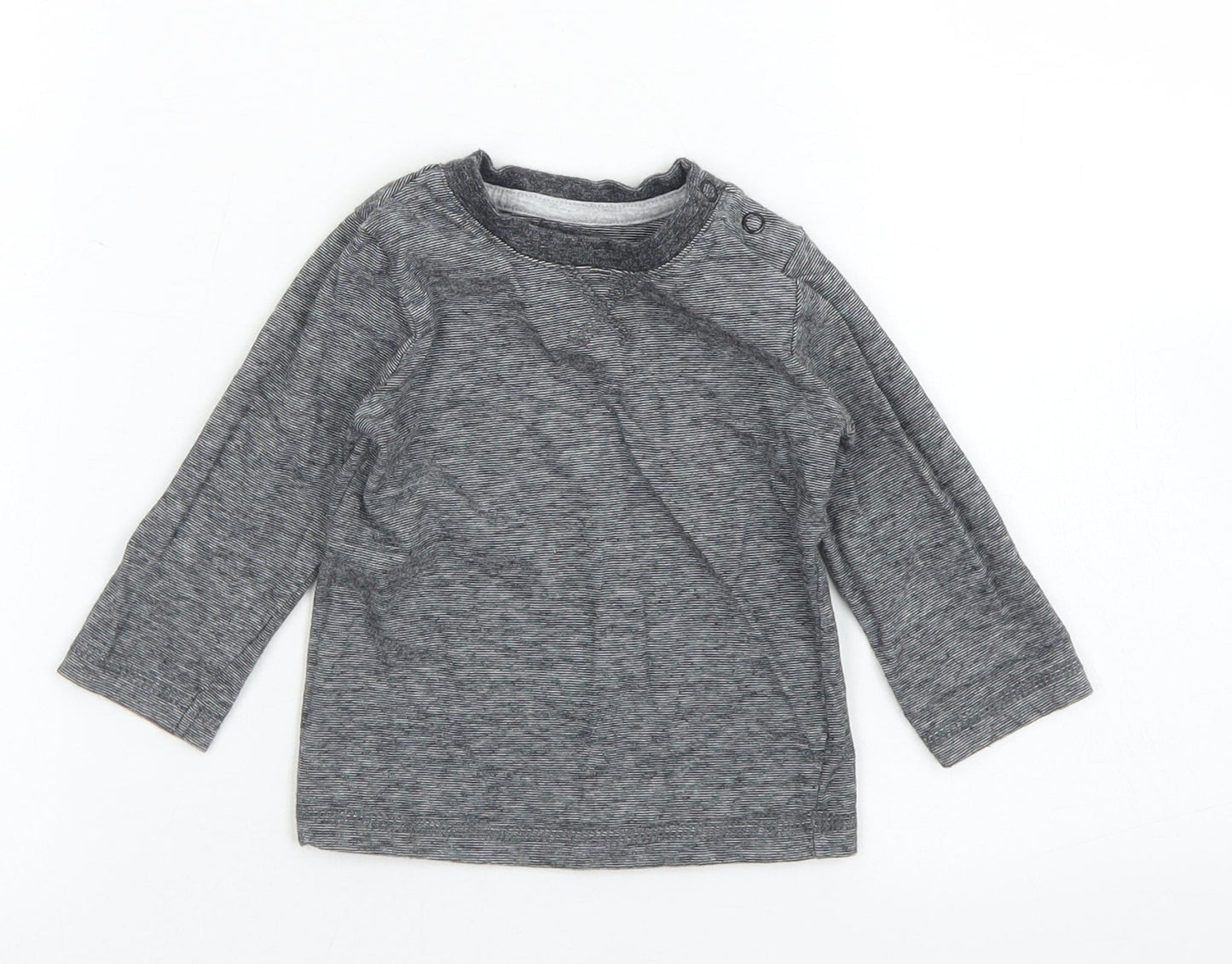 George Boys Black Striped Cotton Basic T-Shirt Size 6-9 Months Crew Neck Snap