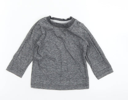George Boys Black Striped Cotton Basic T-Shirt Size 6-9 Months Crew Neck Snap