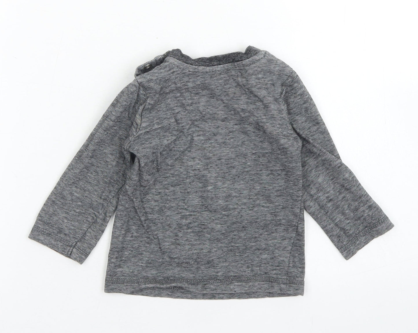 George Boys Black Striped Cotton Basic T-Shirt Size 6-9 Months Crew Neck Snap