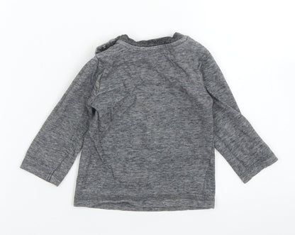 George Boys Black Striped Cotton Basic T-Shirt Size 6-9 Months Crew Neck Snap