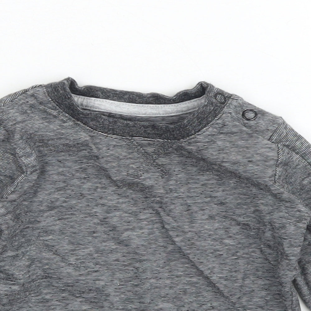 George Boys Black Striped Cotton Basic T-Shirt Size 6-9 Months Crew Neck Snap