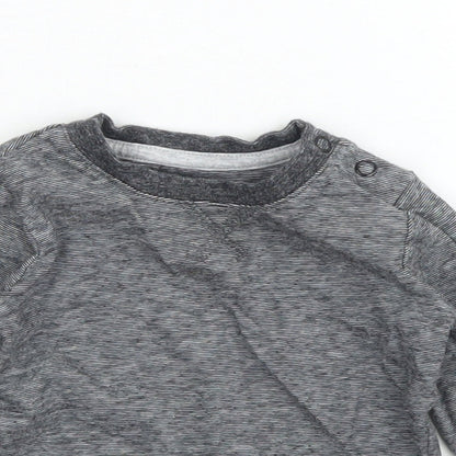 George Boys Black Striped Cotton Basic T-Shirt Size 6-9 Months Crew Neck Snap