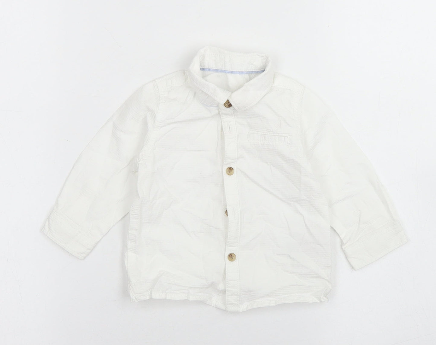 M&S Boys White Striped Cotton Basic Button-Up Size 3-6 Months Collared Button