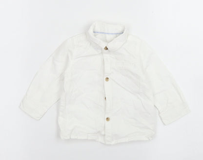 M&S Boys White Striped Cotton Basic Button-Up Size 3-6 Months Collared Button