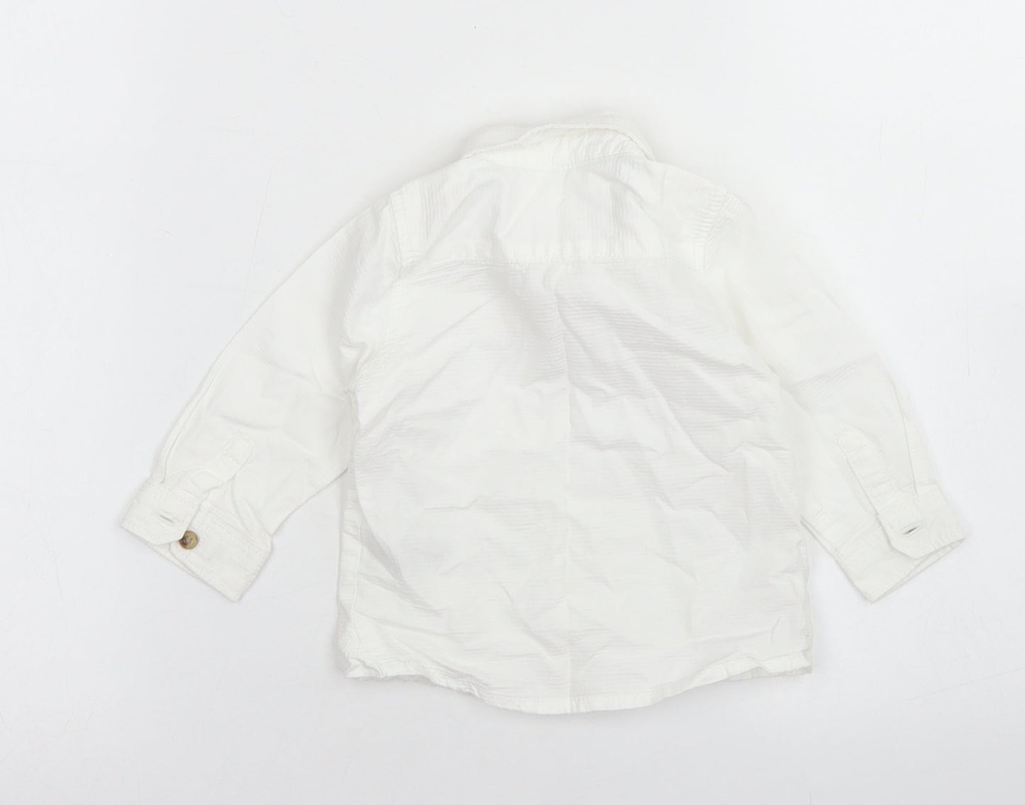 M&S Boys White Striped Cotton Basic Button-Up Size 3-6 Months Collared Button