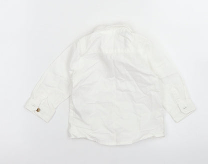 M&S Boys White Striped Cotton Basic Button-Up Size 3-6 Months Collared Button