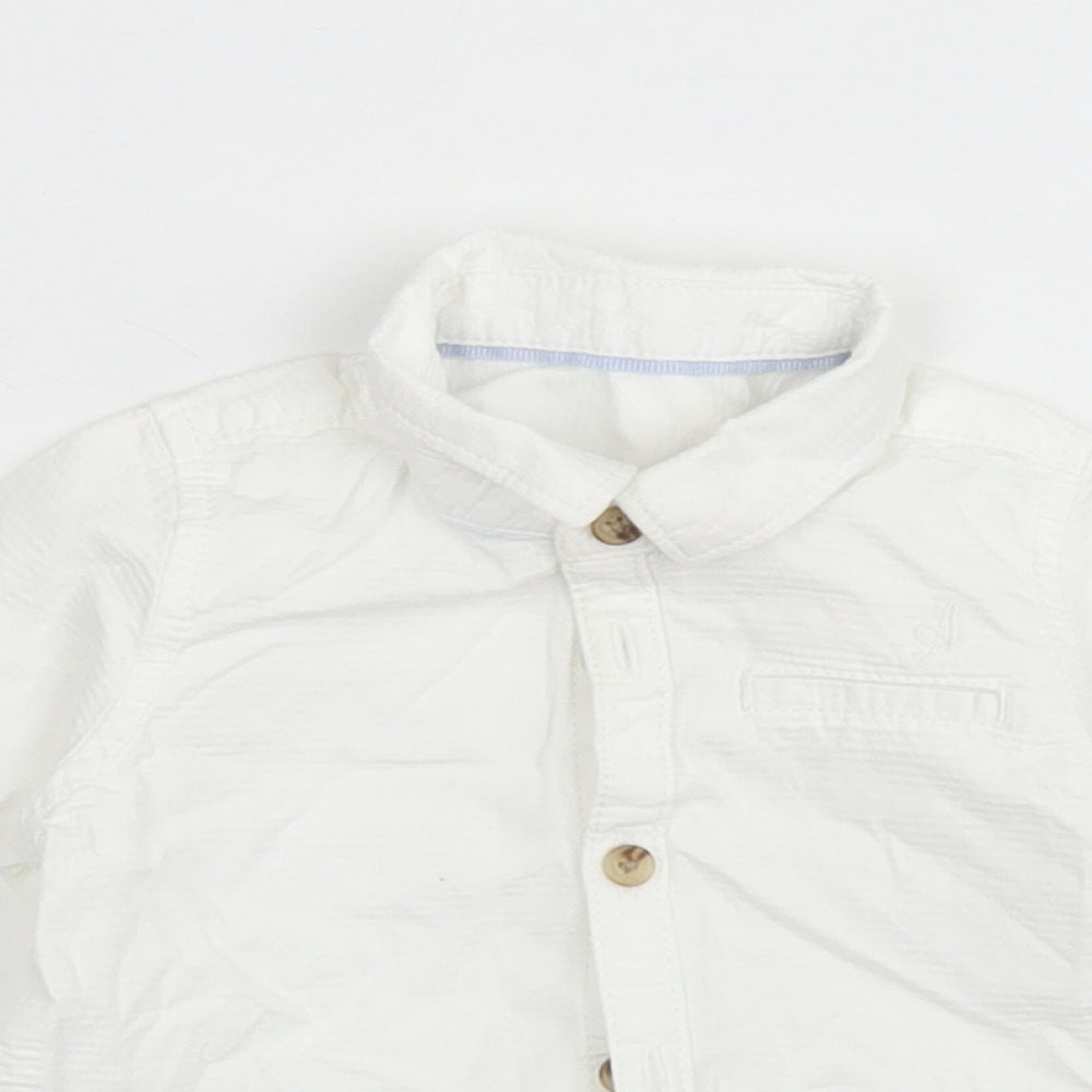 M&S Boys White Striped Cotton Basic Button-Up Size 3-6 Months Collared Button