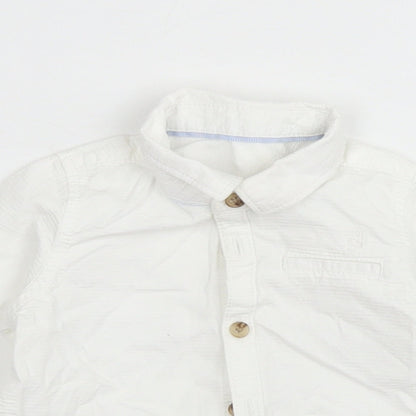 M&S Boys White Striped Cotton Basic Button-Up Size 3-6 Months Collared Button