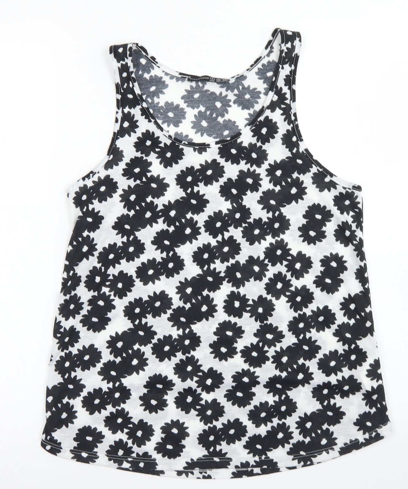 Atmosphere Womens White Floral Polyester Basic Tank Size 8 Round Neck