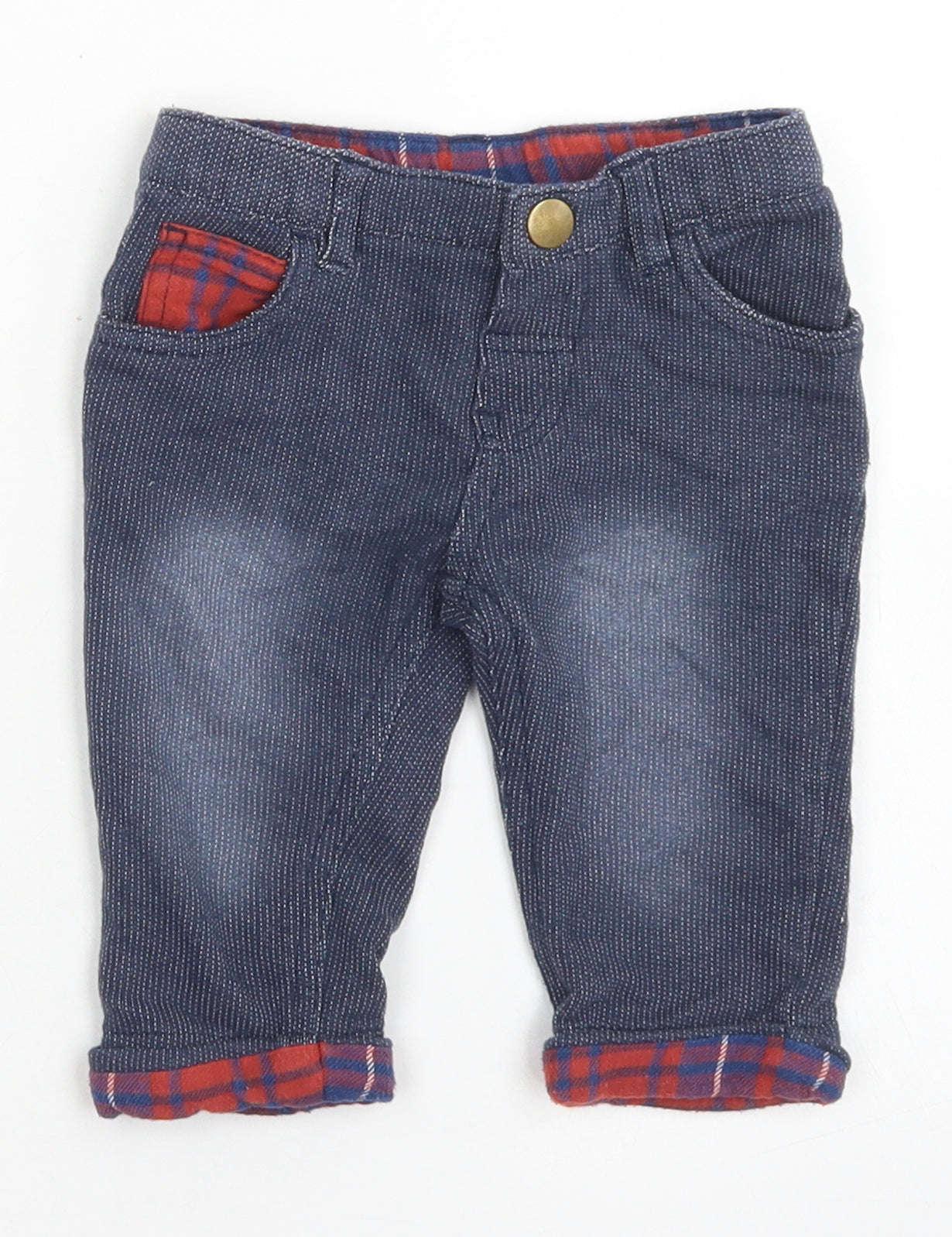 Hullabaloo Boys Blue  Cotton Capri Trousers Size 6-9 Months  Snap