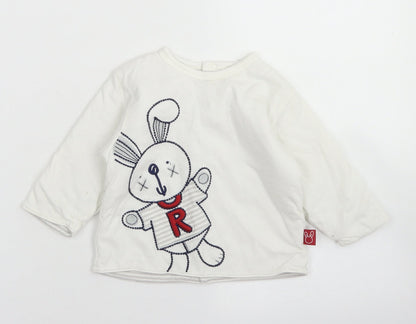 Mothercare Girls White  Cotton Basic T-Shirt Size 6-9 Months Crew Neck Snap
