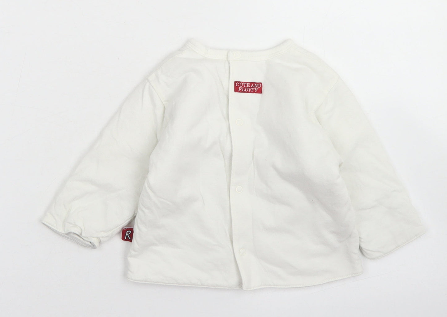 Mothercare Girls White  Cotton Basic T-Shirt Size 6-9 Months Crew Neck Snap