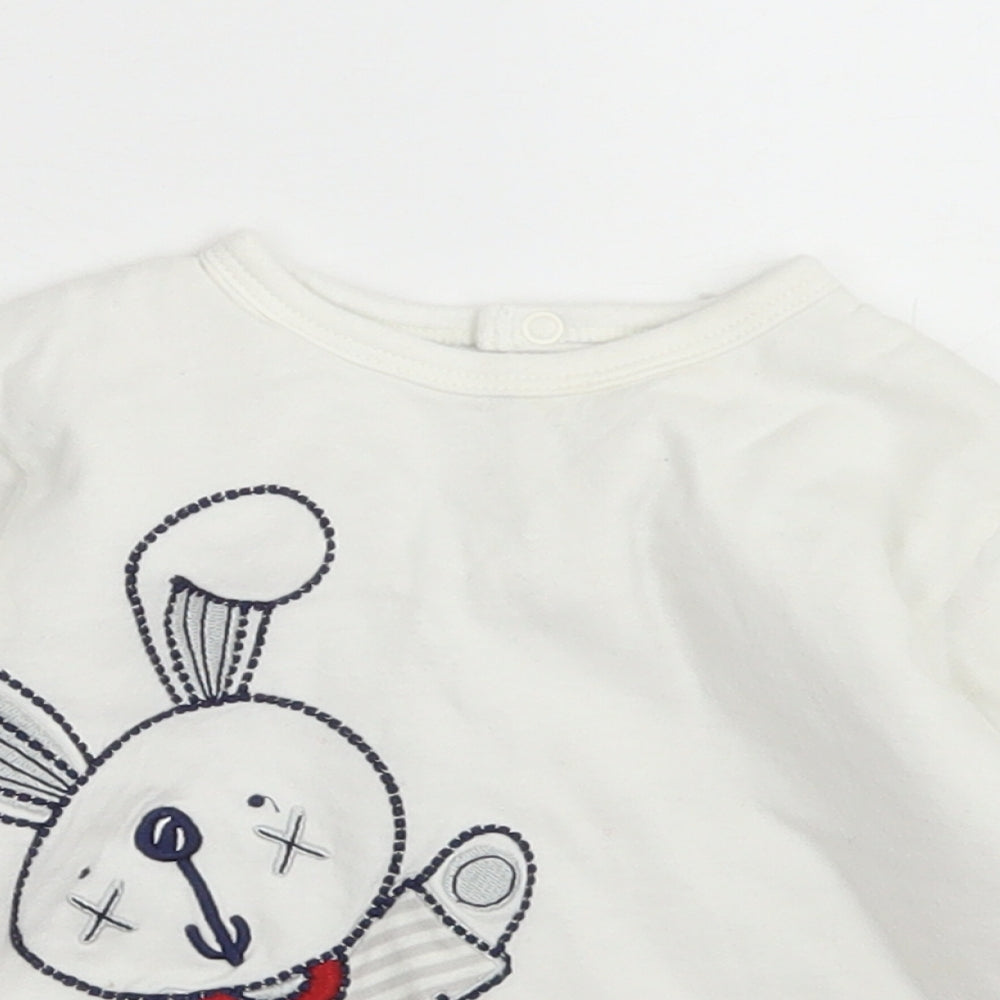 Mothercare Girls White  Cotton Basic T-Shirt Size 6-9 Months Crew Neck Snap