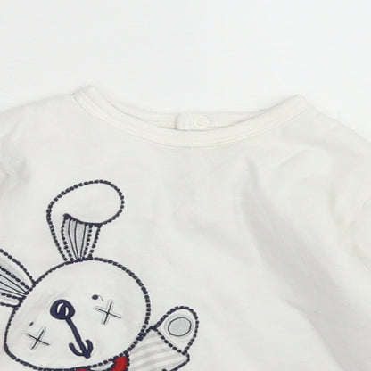 Mothercare Girls White  Cotton Basic T-Shirt Size 6-9 Months Crew Neck Snap