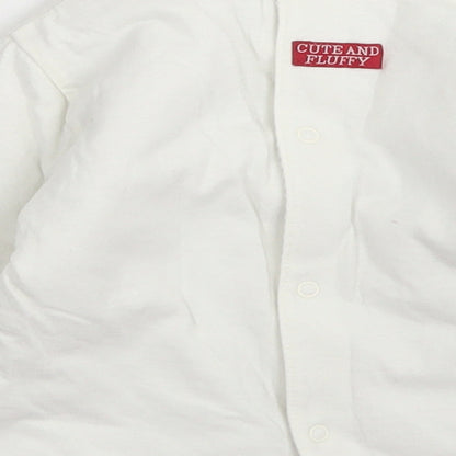 Mothercare Girls White  Cotton Basic T-Shirt Size 6-9 Months Crew Neck Snap