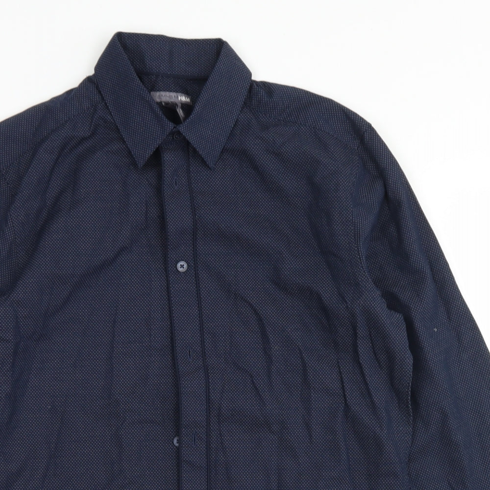 Mens UK Size S H&M Blue  Button-Up Long Sleeve Casual Shirt
