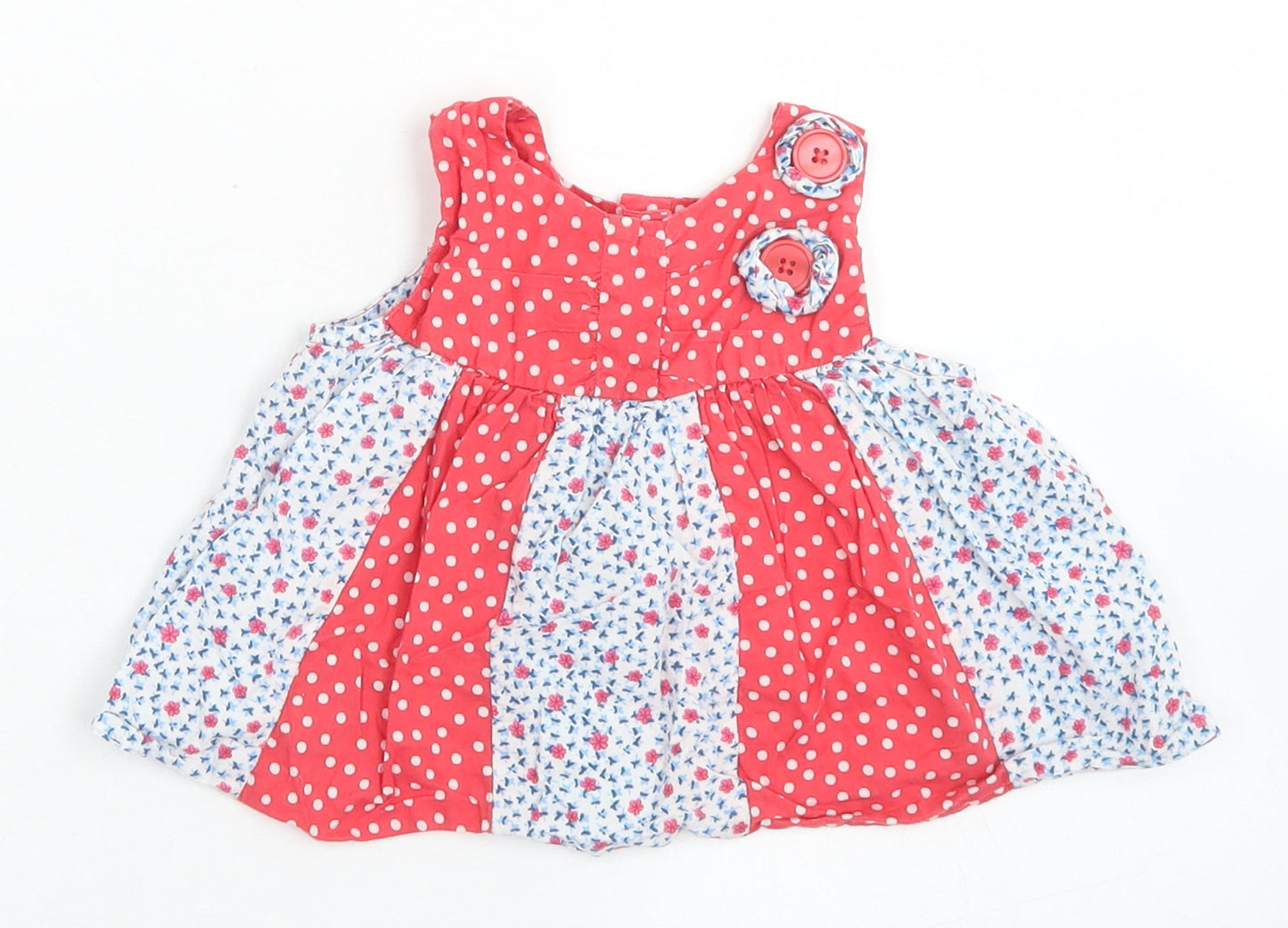 George Girls Red Floral Cotton Basic Tank Size 9-12 Months Round Neck Button