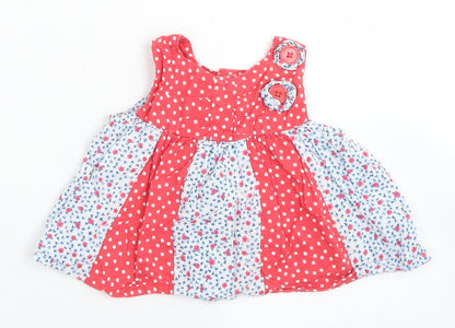 George Girls Red Floral Cotton Basic Tank Size 9-12 Months Round Neck Button